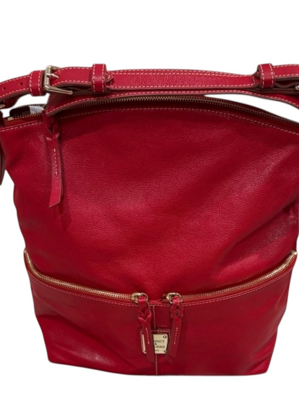 Dooney & Bourke Dillan Red Leather Shoulder Hobo Bag with Gold Hardware